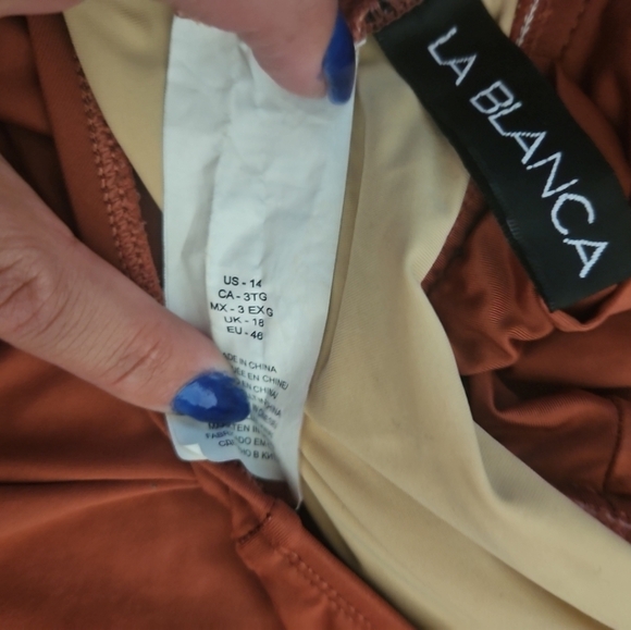 La Blanca Orange Brown Island Goddess Criss-Cross Back One-Piece Swimsuit 14 - Picture 11 of 15